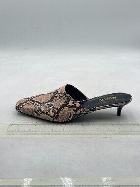 Maiyang Black Snakeskin Square Toe Slip on Mules Low Kitten Heel Sandals